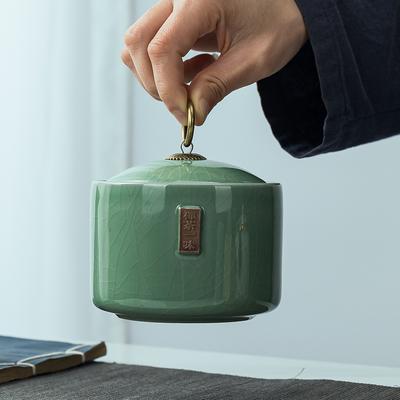 Tea Tea Bag Storage Box Geyao Tea Pot Ceramic Seal Pot Sugar Pot Moisture-proof Pot Tea Pot Living Room Coffee Table Decoration