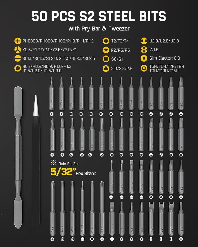 Fanttik E2 Ultra Cordless Mini Electric Screwdriver with Precision 50 Magnetic and Magnetic Storage Case for and Other Repair Tools 0.6N.m 5-Level