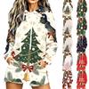 Women's Christmas Print Long Sleeve Hooded Sweatshirt with Festive Holiday Design
