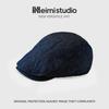 25 Early autumn new cotton and linen striped forward hat women's big head circumference shows the face of the small beret tide