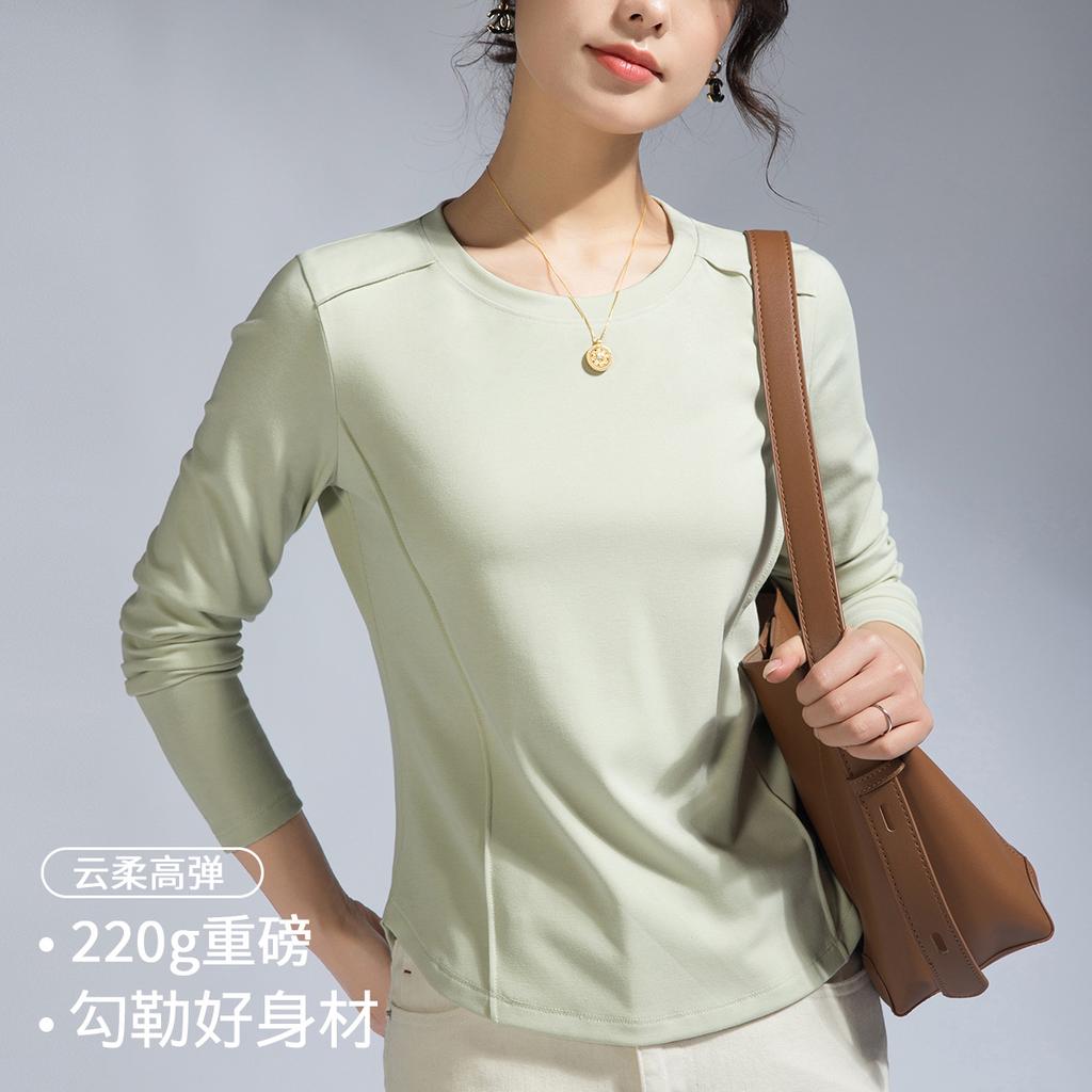 Front shoulder women's long-sleeved summer design niche t-shirt solid color white t-shirt fishbone top