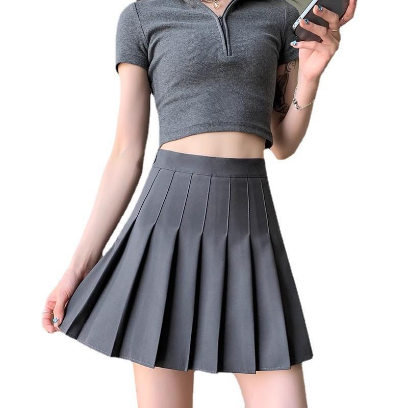 Pleated Skirt for Women Spring Summer High-waisted Slimming JK Skirt Black A-line Academic Petite Mini Casual All-match Versatile Skirt