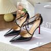 Nude High Heels Women's Stilettos New Summer Sexy Royal Sister Cross Strap Pointed Head Red Sole Bag Head Sandals