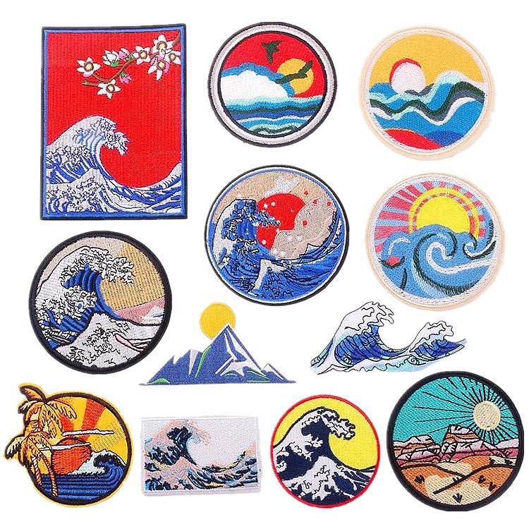 New Wave Cloth Sticker Mountain And River Map Embroidery Sticker Adhesive Badge Boy Cartoon Embroidery Glacier Patch Sticker