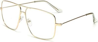 Lightweight Blue Light Blocking UV400 Square Clear Metal Face Slimming Retro Gold [Dollger] Glasses, Cut, Frame, Lenses, Frame, Effect, Style,