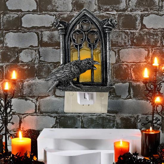 Halloween Crow Night Light Gothic Raven Birds On Church Arch Wall Sconce Light for Halloween Bedside Bedroom Living Room Decor