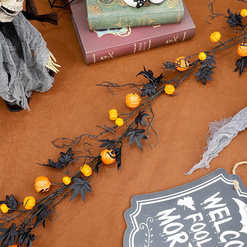 Halloween Decor Black Maple Leaf Pumpkin Vine 1.8m Horror Party Hanging Garland Door Wall Home Decoration