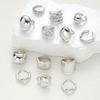 13 Pcs Punk Smooth Open Ring Set Fashion Silver Color Smooth Geometric Adjustable Metal Rings Women's Aesthetics Party Jewelry