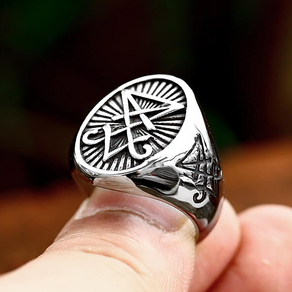 New Stainless Steel Vintage Lucifer Ring for Men Boys Punk Rock Devil Symbol Signet Rings Religion Jewelry Gifts Dropshipping