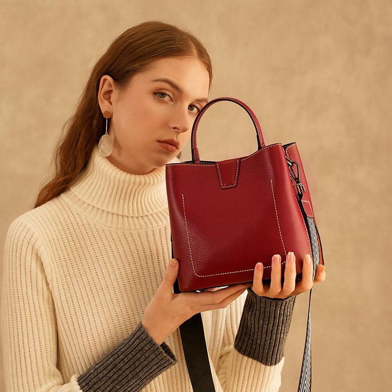 Women's Leather Handbag, Bucket Bag, European and American Retro Single-shoulder Crossbody Bag