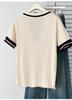 2026 Plus Size Women's Color Block Polo Collar Ice Silk Knit Short Sleeve Top