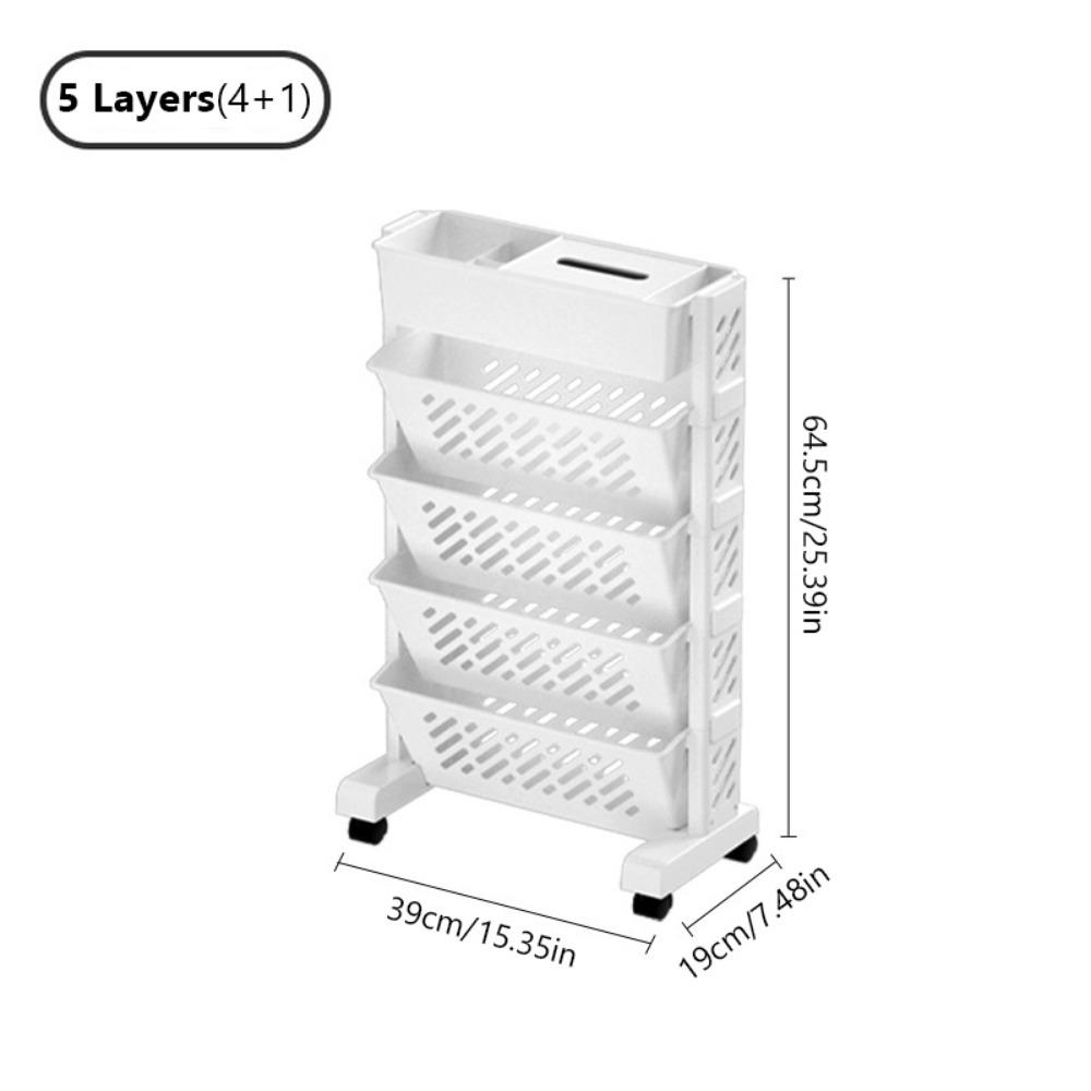 5/6 Layers Storage Rack Movable Rolling Cart Storage Shelf Multi-Layer Bookshelf Bookstore