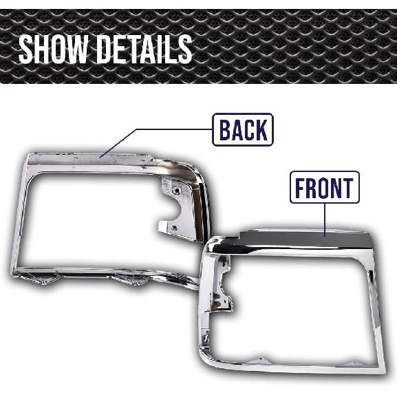 

PIT66 Headlight Frame Headlight Doors, Compatible with 1992-1996 Ford F150 F250 Silver Chrome