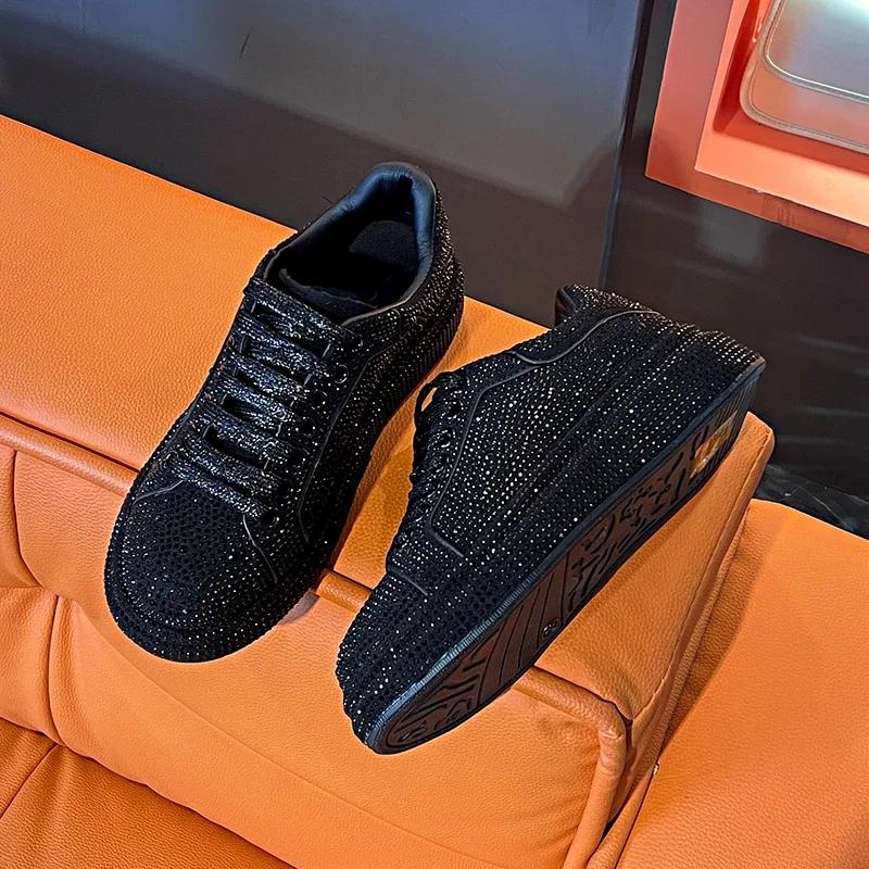New Luxury Women Platform Shoes rhinestones Thick-soled black Designer Shoes Shining Crystal Sneakers Trend Casual Sneakers