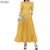 Women Casual Round Neck Summer Short Sleeve Long Dress