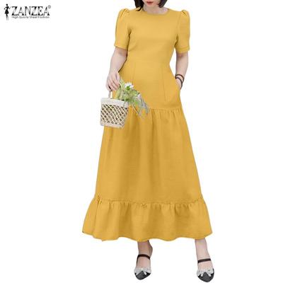 Women Casual Round Neck Summer Short Sleeve Long Dress