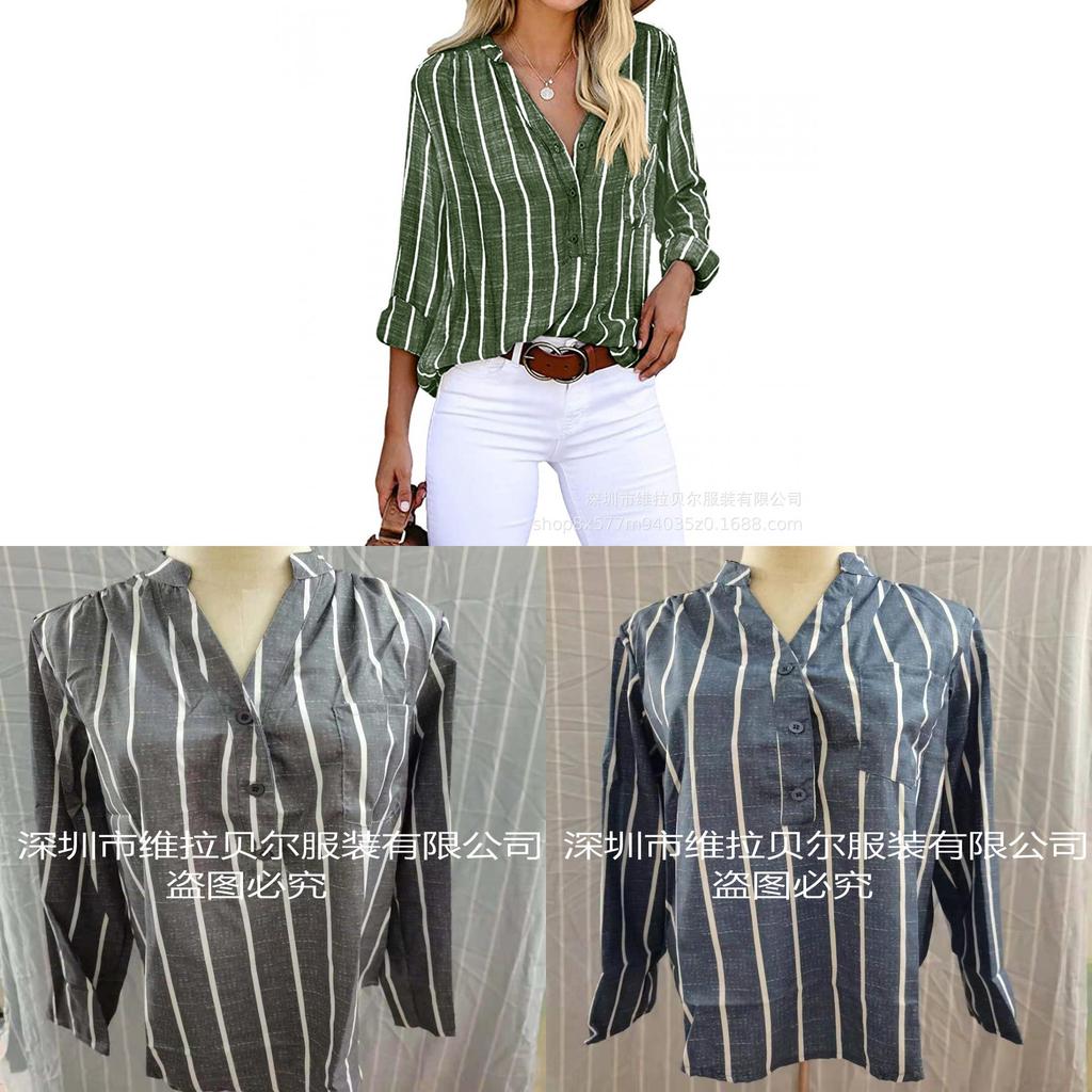 Camicia Casual a Strisce in Misto Cotone a Maniche Lunghe per Ufficio e Uso Quotidiano