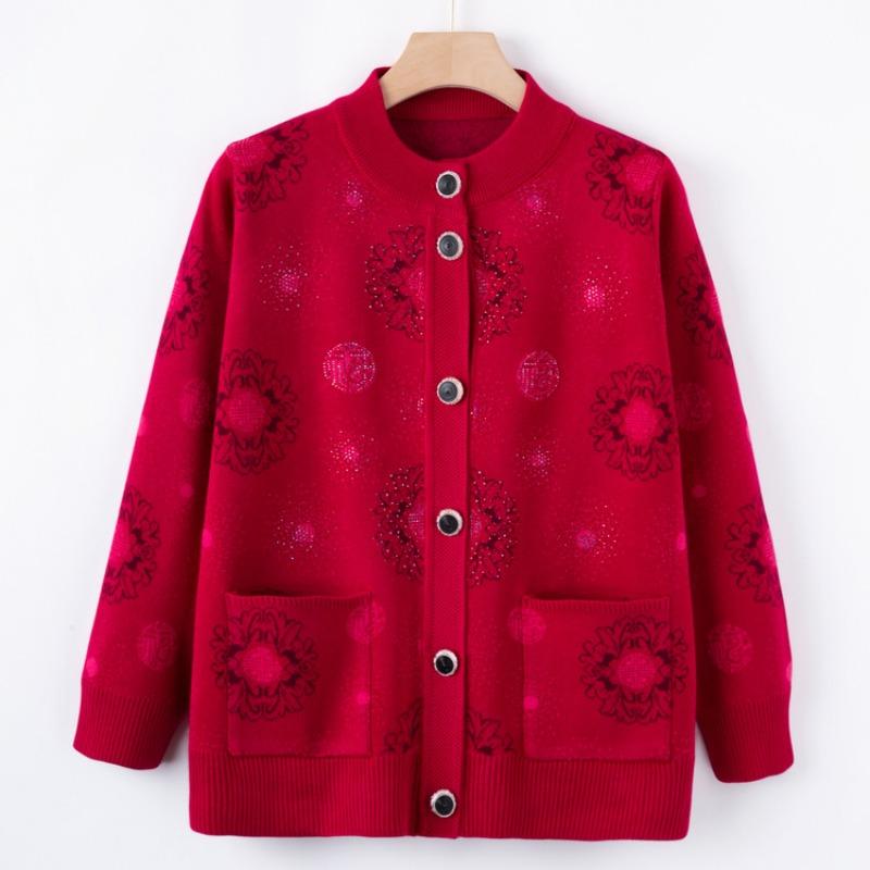 Early Autumn Mother New Knitted Sweater Jacket Middle Old Grandmother Sweater Cardigan Autumn Top Old Man Clothes