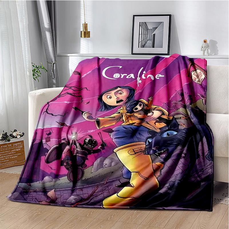 New Coraline Horror Cartoon Gift Soft Flannel Blanket,Throw Blanket Comfortable Blanket for Beds Sofa Home Bedroom Kids