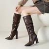 No Long Boots Over the Knee New Long Boots Women's Small Thick Heel Thin Boots Pleated Thin Knight Boots