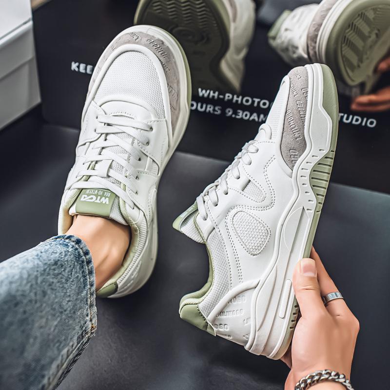 

Trendy men s fashion Korean version men s shoes summer mesh breathable surface sports and leisure shoes low-top thick-soled student white shoes 44