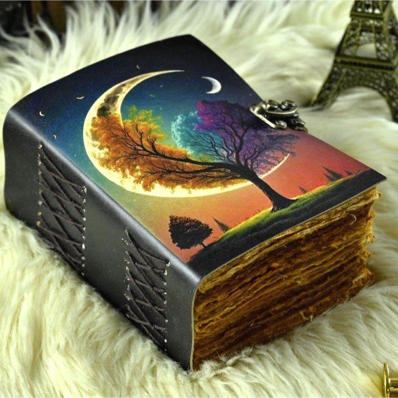 Tree of Life Leather Grimoire Journal: Handmade Deckle Edge Spell Book
