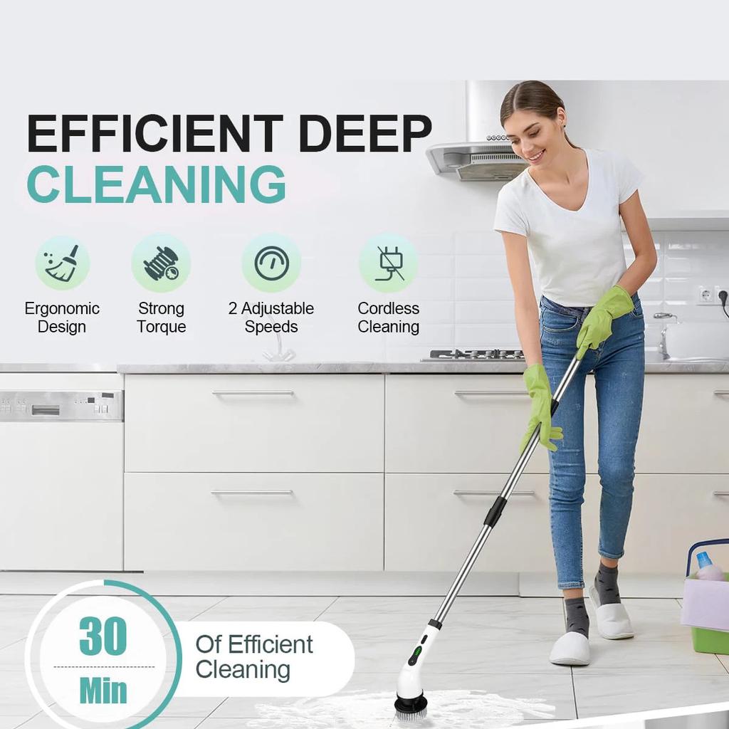 Elektrický rotační mycí sprchový mycí stroj se sprchou s dlouhou rukojetí 3/6/9 Vyměnitelný čisticí kartáč Výkonný mycí stroj 2 rychlostní režimy pro podlahu vany automobilu