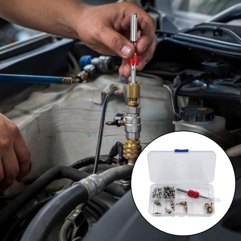 Multiple Vehicle AC Valves Core Replacement Set With Removal Tool Long Lasting Metal Cores For Vehicle Air Conditioning