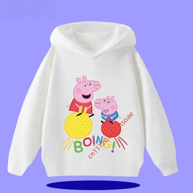 Peppa Pig children's hooded sweatshirt for boys, girls, casual wear, 2026 new style, cartoon print on the shirt
