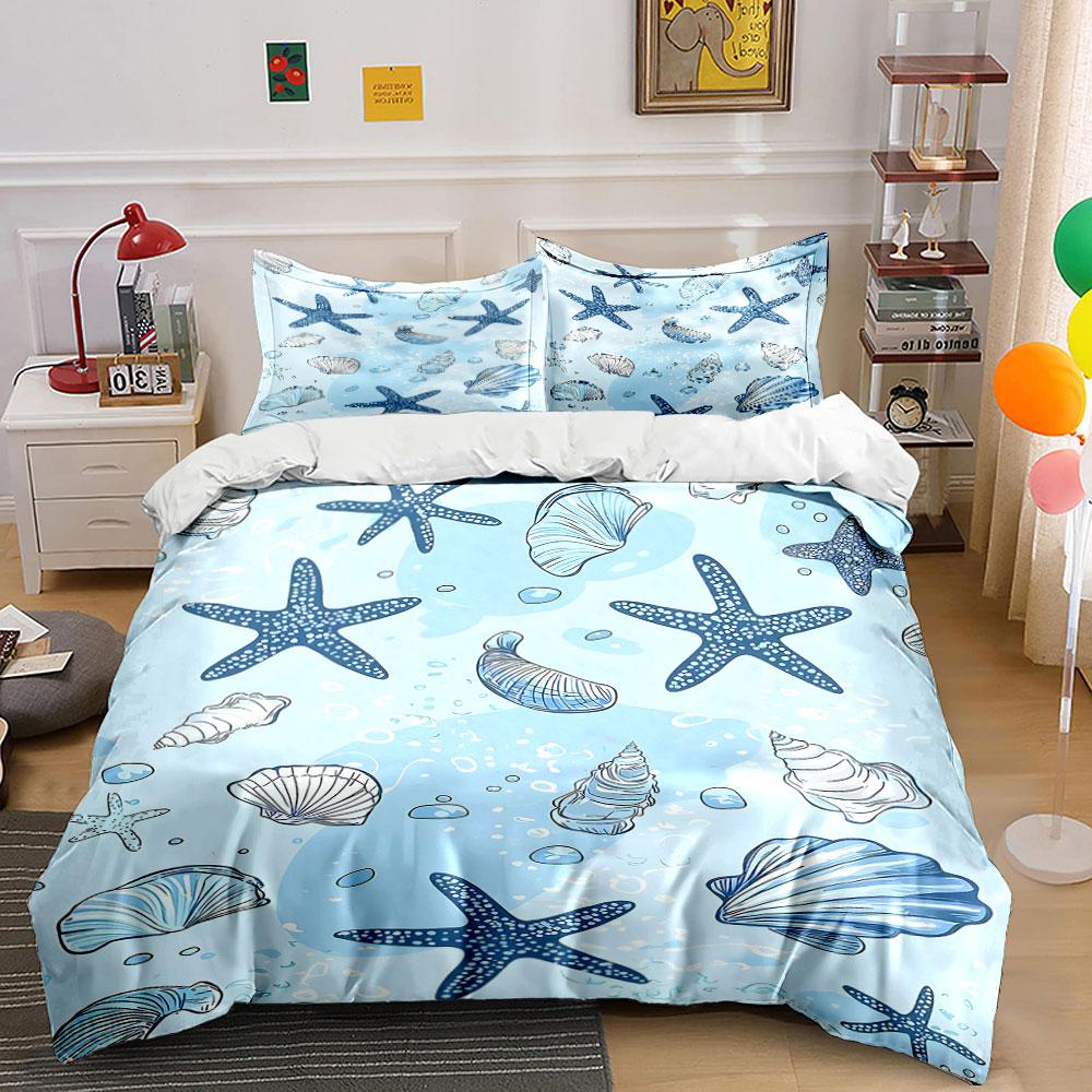 Starfish and Seashells Pattern. Bedding Sets Duvet Cover Sets Duvet Covers Pillowcases(1 * Duvet Cover 2 * Pillowcases Without Duvet Insert)