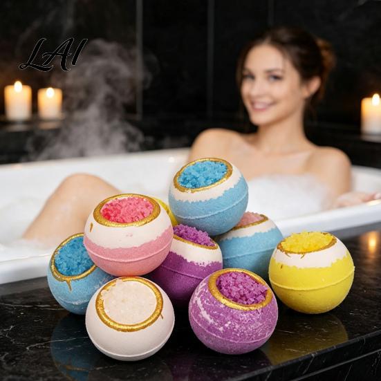 Relaxing Bath Bombs 100G Handmade Sea Salt Bombs Natural Plants Extract Essential Oils Fizzies Soothing Ball Dry Skin Moisturizing Shower