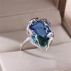 Elegant Flame Shaped Teardrop Ring Blue To Green Gradient Cubic Zirconia Stones Adjustable 17.7mm Opening
