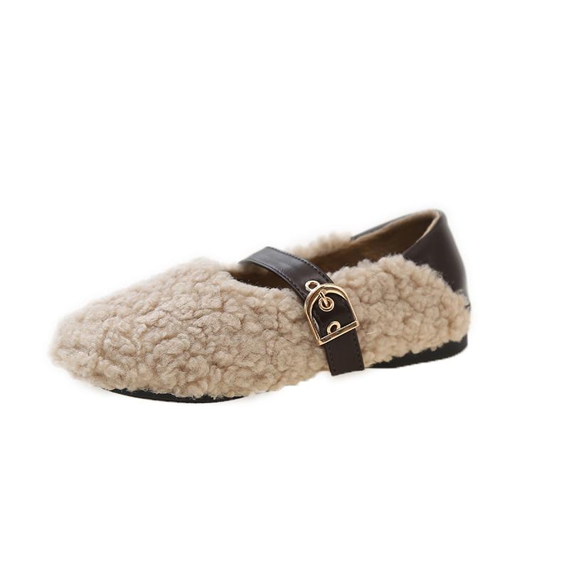 

Модный дизайнер Винтажные женские теплые меховые балетки Модные неглубокие с ремешком и пряжкой Весенне-осенние женские удобные лоферы 40 светло-желтого