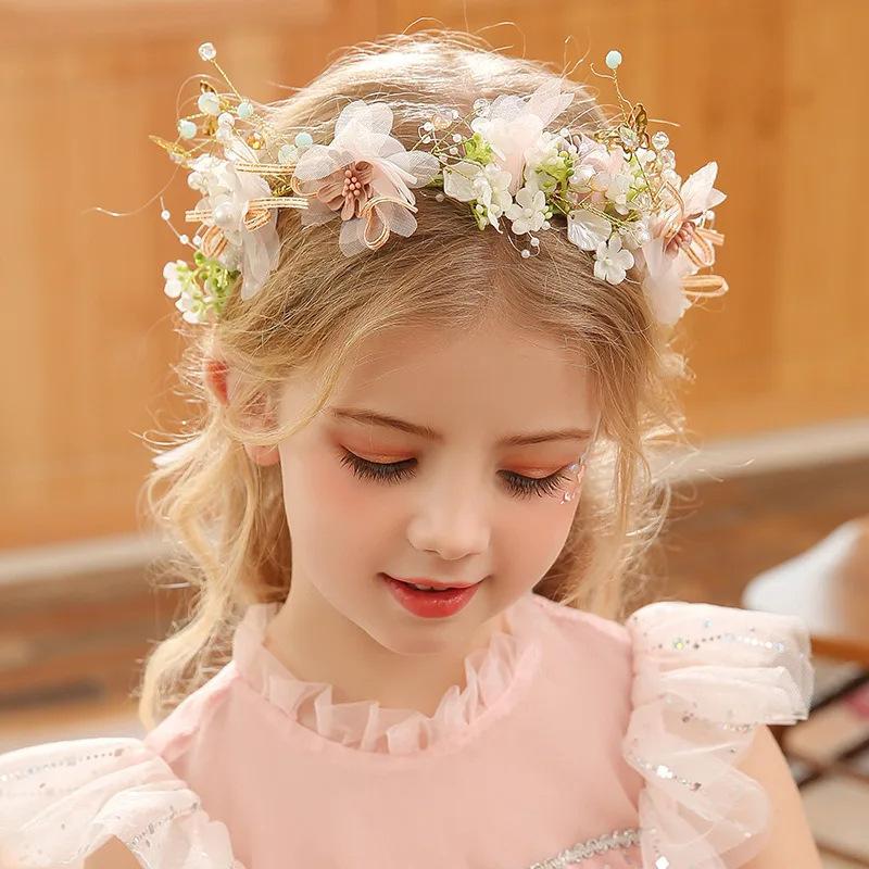 Mori Hair Accessories Flower Girl Bridesmaid Head Flower, Fairy Beauty Mori Flower Headband Wreath Bridal Headgear Wedding Dress Hair Accessories