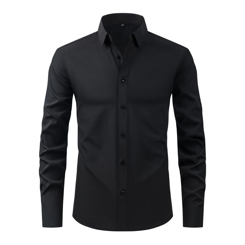 Herren Langarm Slim Fit Hemd mit Knöpfen Uni Schwarz