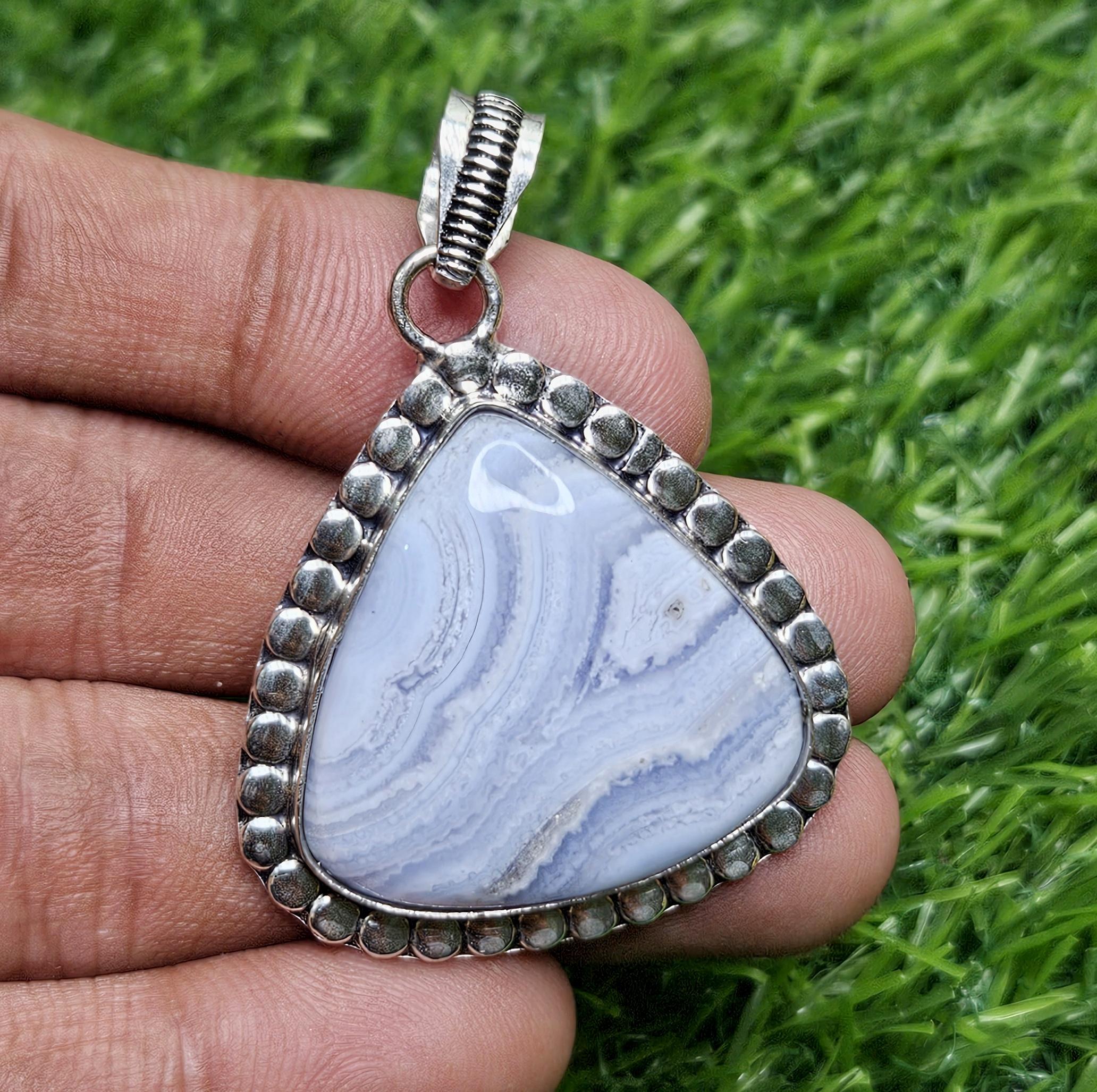 

Натуральный синий кружевной агатовый кулон из стерлингового серебра 925 пробы, кулон в форме сердца, подарок для нее синий