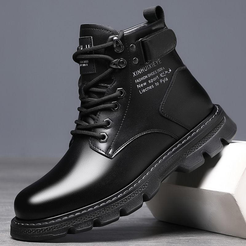 Martin boots men's winter velvet high-top black tooling locomotive leather boots casual cotton shoes cold-proof