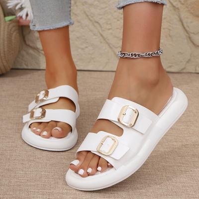 Doppelreihige flache Slipper Retro und modisch einfarbig Badeslipper