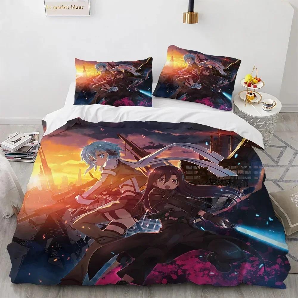 Sword Art Online Bedding Set Printed Bed Set With Pillowcase Duvet Cover Soft Single Double Queen Super King Size Adults Kids