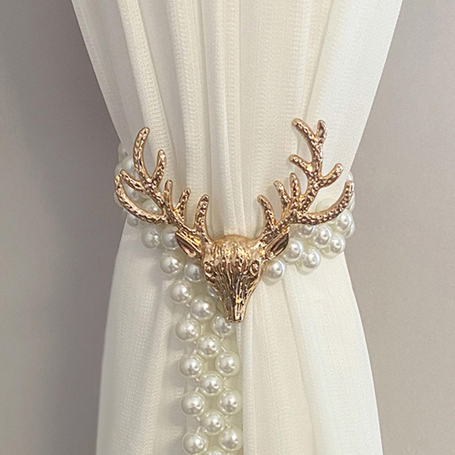

Modern Metal Elk Pearl Elastic Curtain Tieback with Adjustable Rope Cross-border Platform Code-supported Shipping
