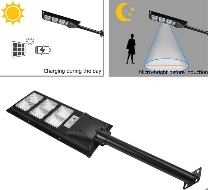 Lampadaire solaire - 324 LED - Étanche - Télécommande - 6000-7500K