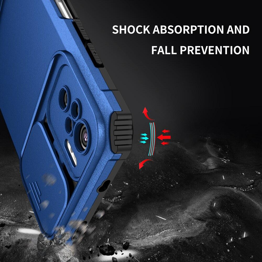 KEYSION Shockproof Case for Xiaomi POCO M5S Slide Camera Lens Protection Live Stand Phone Back Cover for Redmi Note 10S 10 Pro 4G