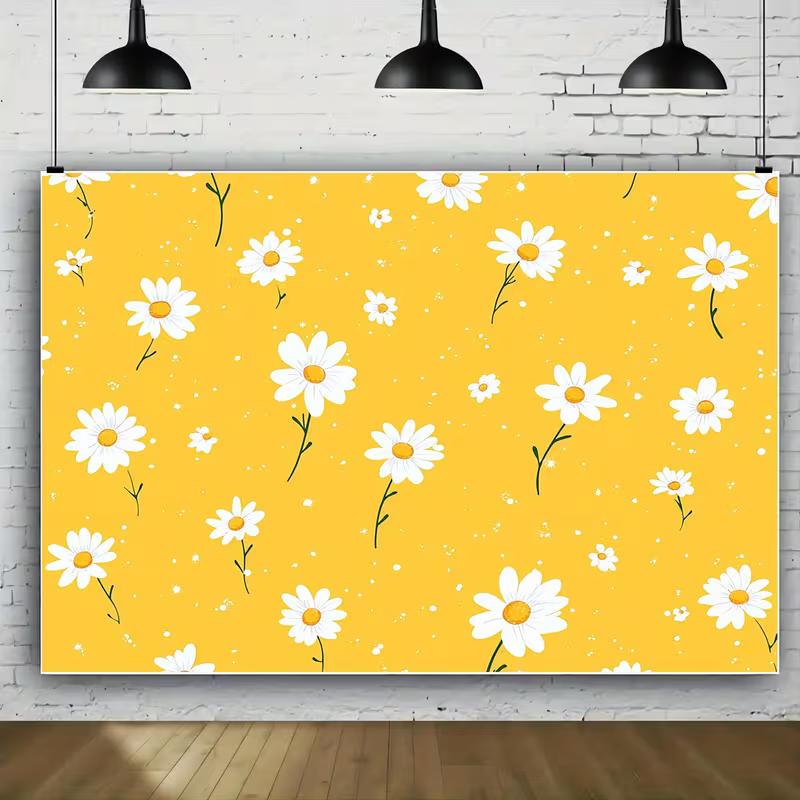 Boho Minimalist Daisy Tapestry Yellow Background with White Blooms Wall Hanging for Room Decor