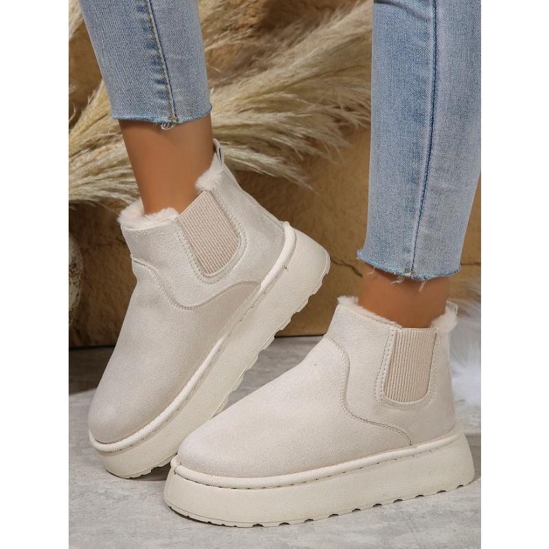 Fleece-Lined Round-Toe Slip-On Cotton Boots New Fall/Winter Oversized Thick-Sole Snow Boots for Women