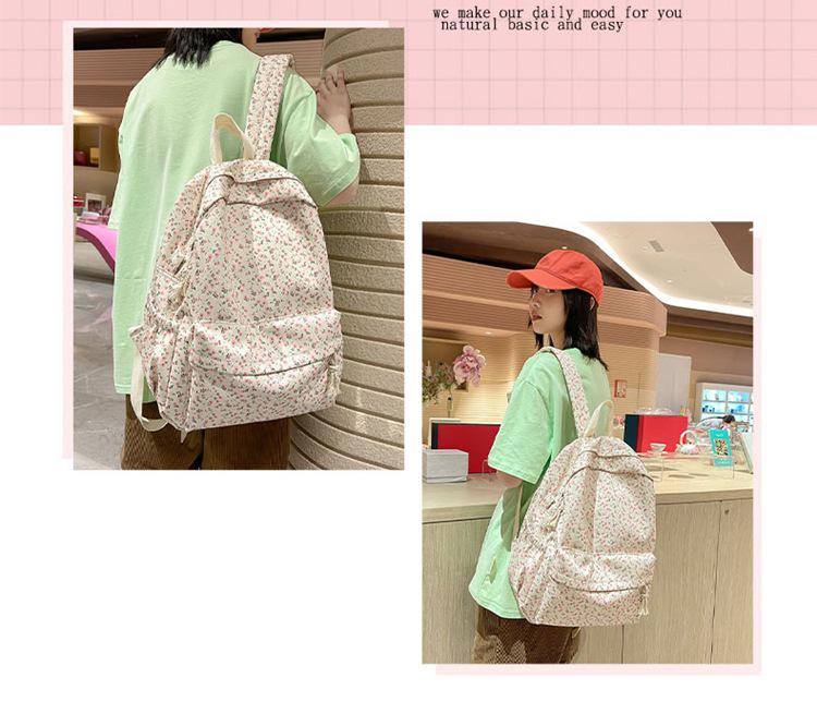 Japanese-Style Floral Backpack for Girls: Fresh, Lightweight, Perfect for Junior High To College Students