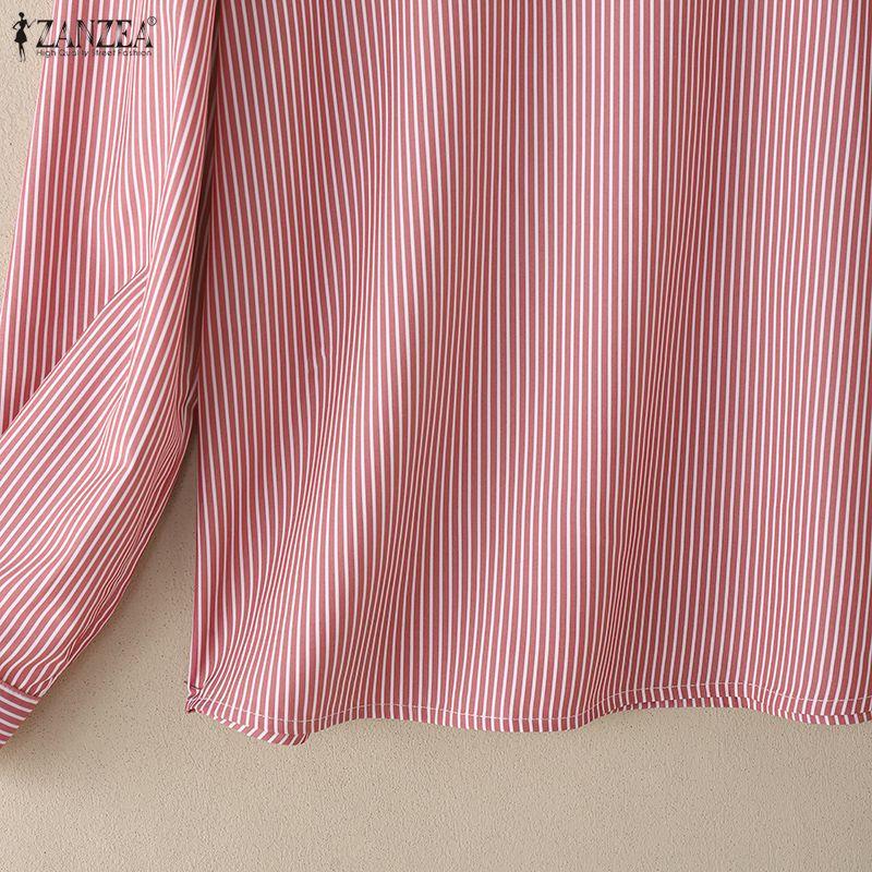 ZANZEA Women Casual Round Neck Loose Long Sleeve Stripe Blouse