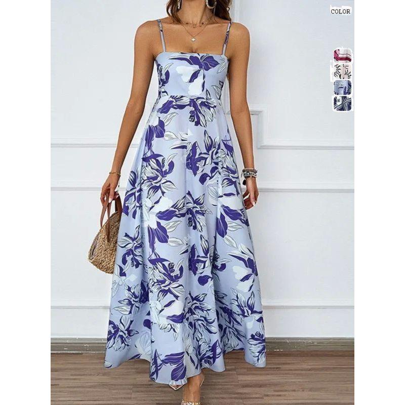Floral Print Backless Camisole Dress Florals Print Open Back Sling Dress Women