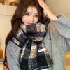 High Quality Plaid Fleece Scarf Korean Style Winter Cashmere Shawl Elegant Curly Wool Scarf  Girls