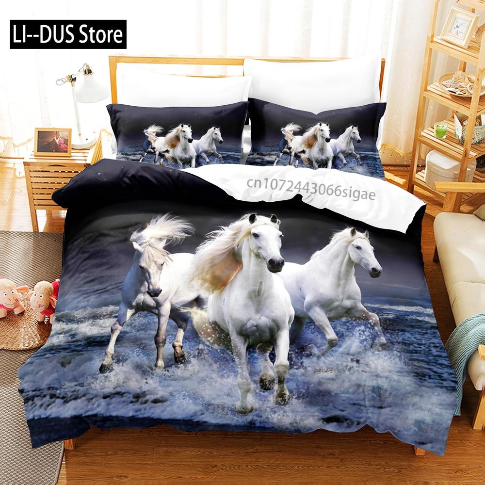 Horse Bedding Set Single Twin Full Queen King Men/women Size Bed Set Aldult Kid Bedroom Duvetcover Sets 3D Anime 045