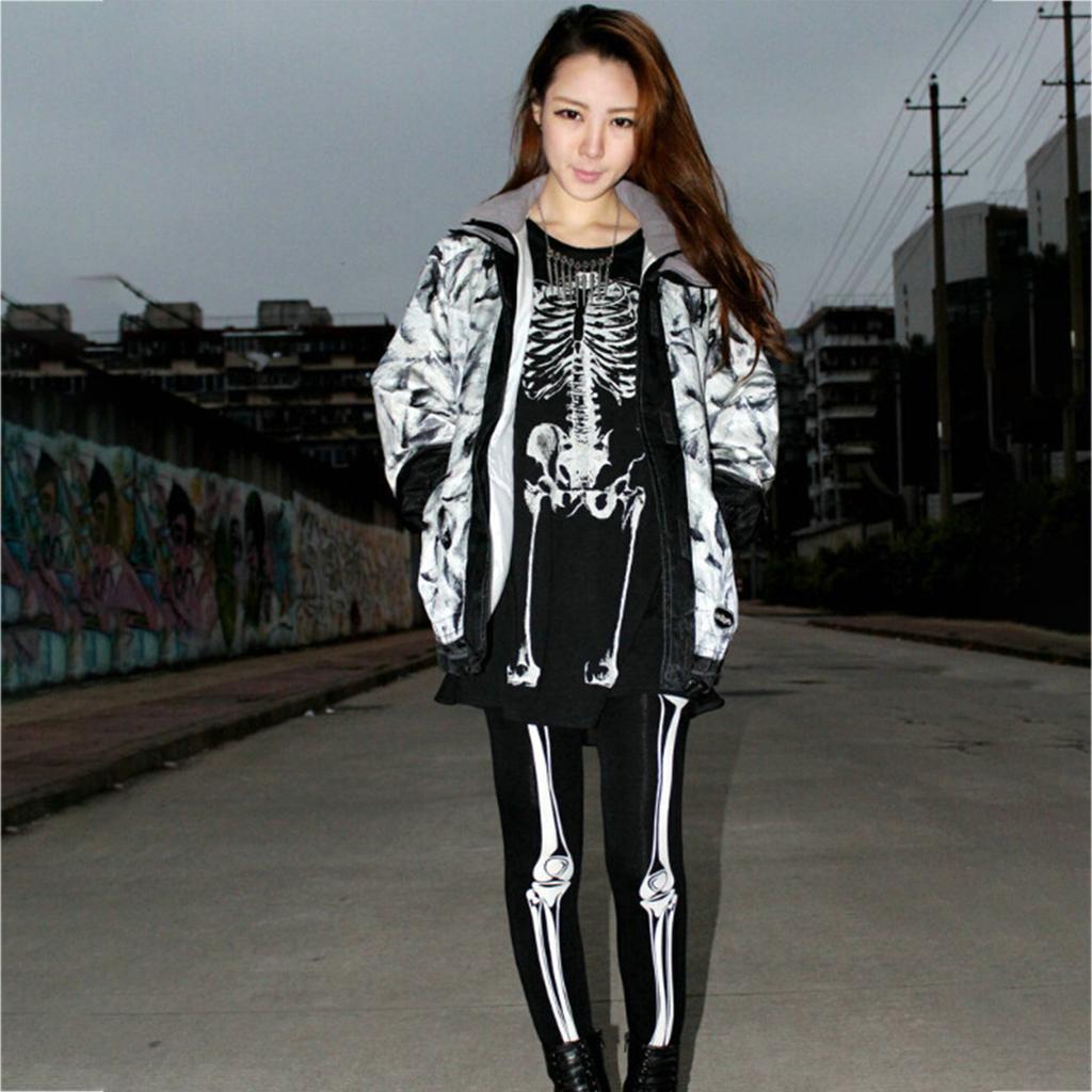 Halloween Skeleton Costume Footed Tights Women Funny Scary Stockings Skull Print Pantyhose Leggings for Cosplay Party